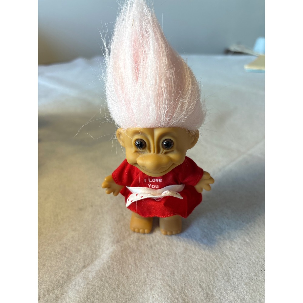 Russ Troll Doll I Love You Red Heart Dress‎ Pink Hair Collectible Toy